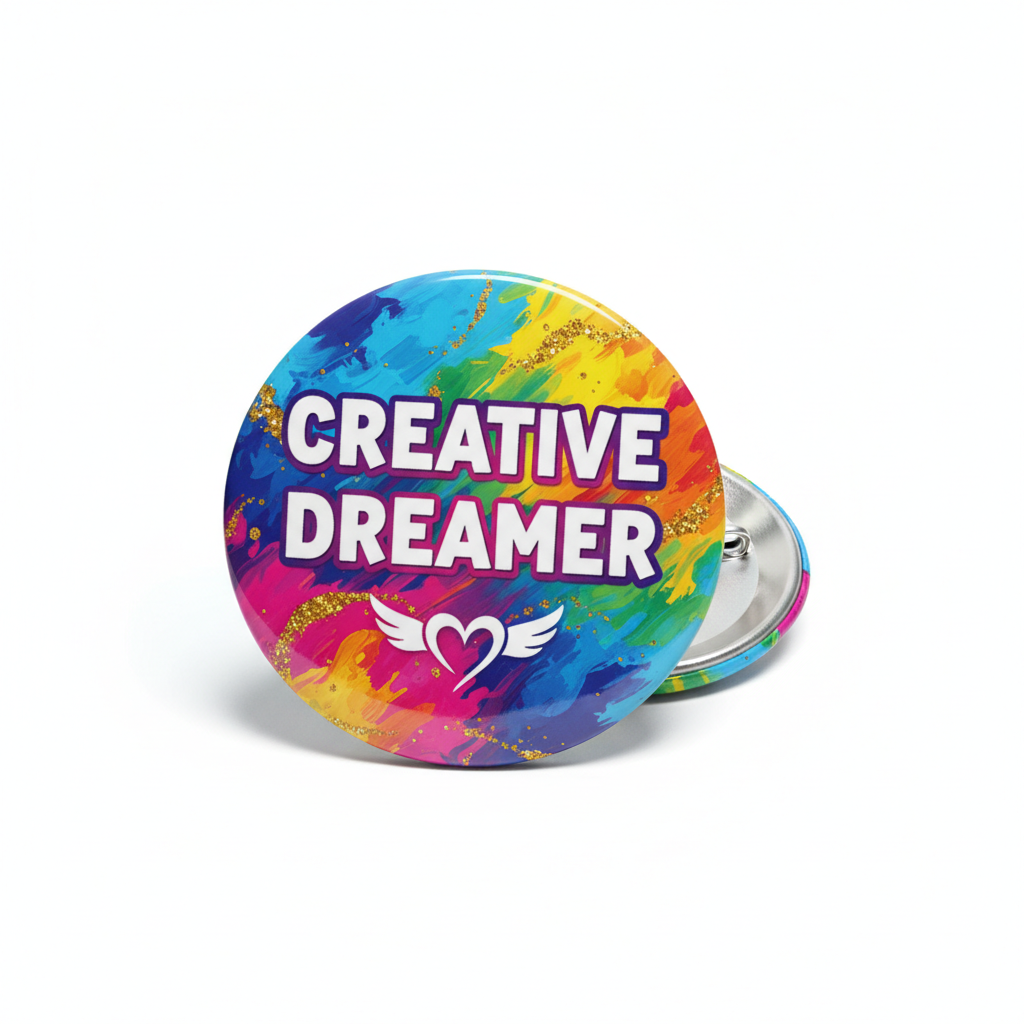 3 inch round custom button pin with colorful design