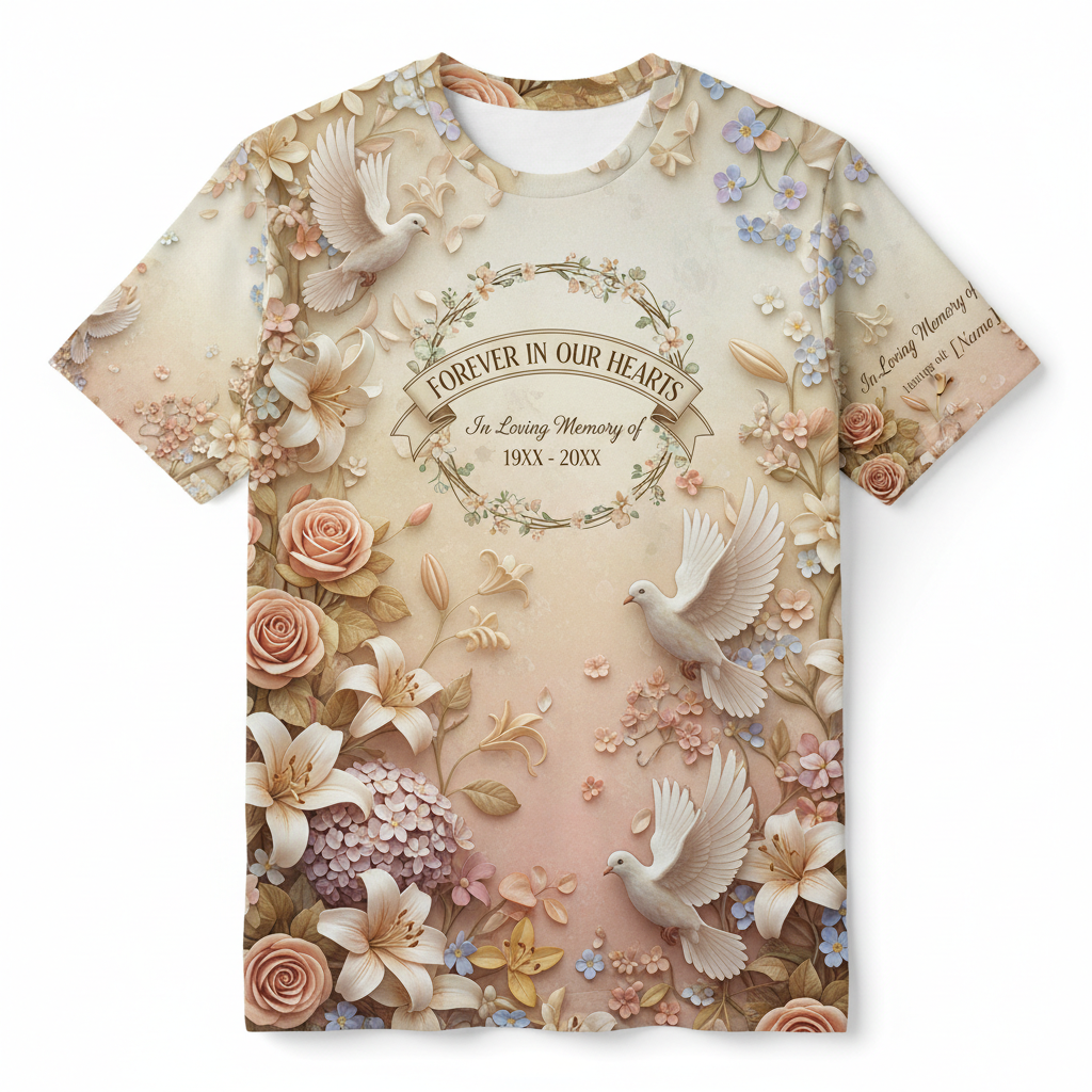 Custom 3D all over print memorial t-shirt with tribute design