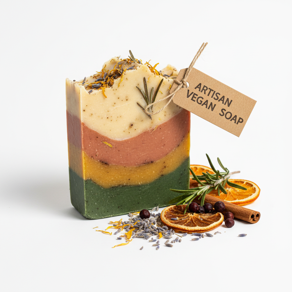 Handmade vegan bath soap bar with natural botanicals